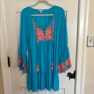Lily Pulitzer Swim Coverup Blue with Neon Orange Embroidery